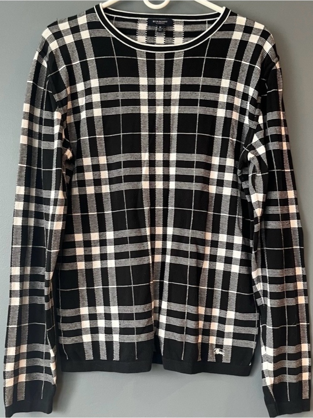Burberry London Vintage Y2K Women’s Plaid Knit Sweater 100% Cotton Made in Italy